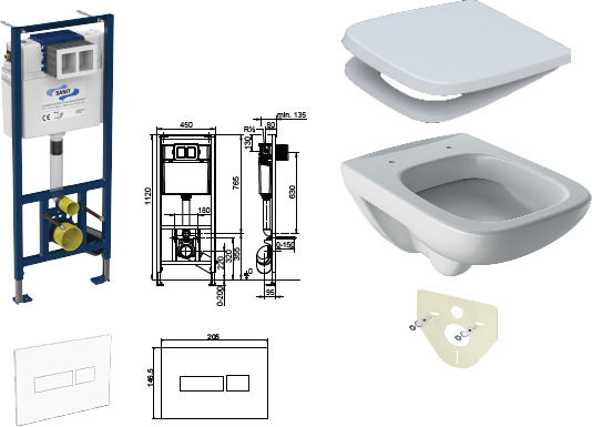 WC-Paket-7 Geberit Renova Plan bestehend aus Vorwandelement, WC, Sitz, Schallschutzset