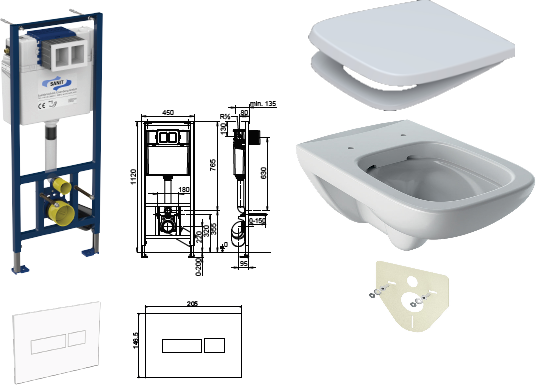 WC-Paket-8 Geberit Renova Plan SP&Uuml;LRANDLOS bestehend aus Vorwandelement, WC SP&Uuml;LRANDLOS, Sitz, Schallschutzset